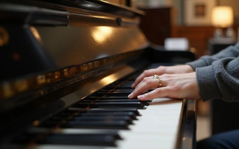 Detail shot of piano keys or action illustrating How Often Should a Piano Be Tuned in North Yorkshire?, documentary style, natural light