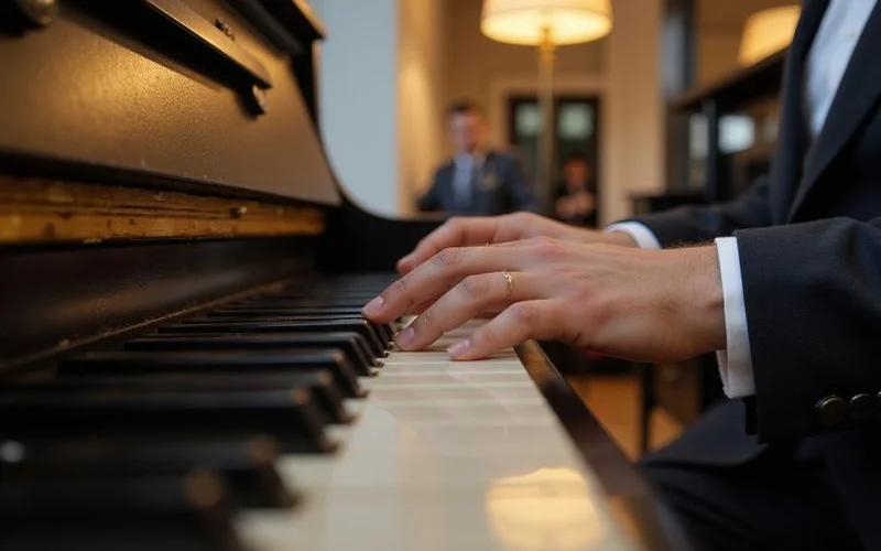 Detail shot of piano keys or action illustrating Piano Care in Central Heating and Seasonal Humidity, documentary style, natural light