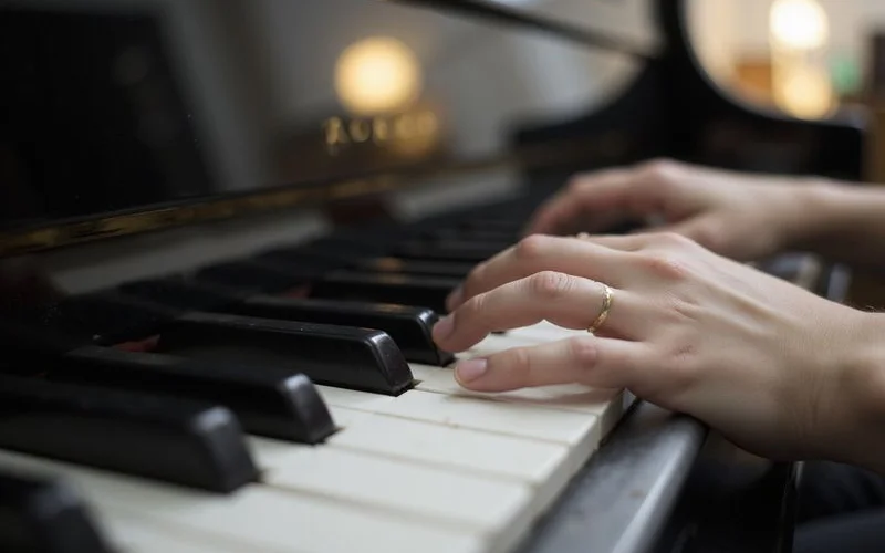 Detail shot of piano keys or action illustrating Signs a Used Piano Has Been Well Maintained, documentary style, natural light