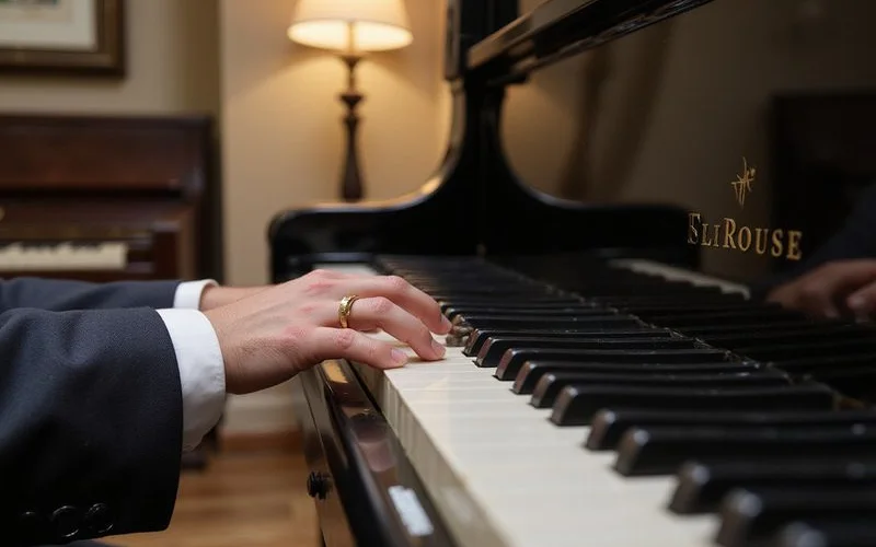 Detail shot of piano keys or action illustrating Tuning, Voicing and Regulation Explained, documentary style, natural light