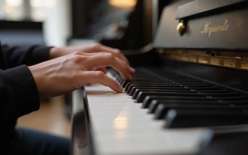 Detail shot of piano keys or action illustrating What Size Piano Fits Your Home?, documentary style, natural light