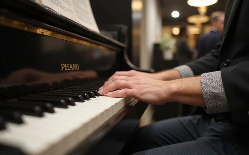 Detail shot of piano keys or action illustrating What to Expect When Buying a New Piano, documentary style, natural light